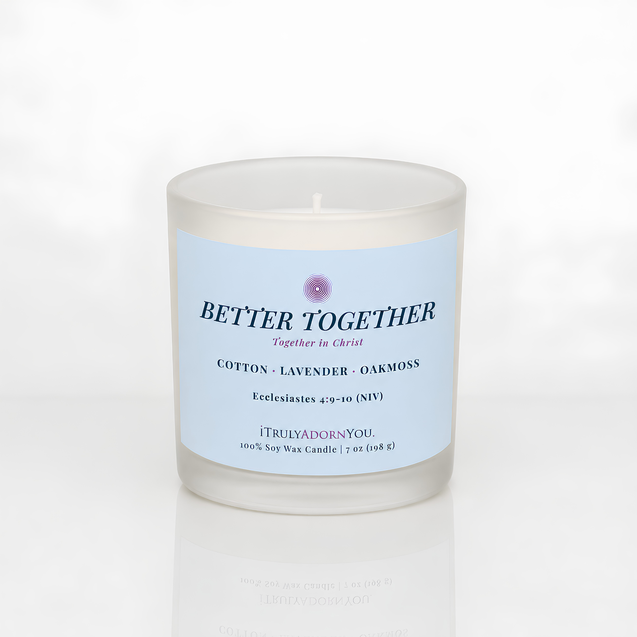 i Truly Adorn You Better Together candle with sky blue label reading 'Better Together' on a white background