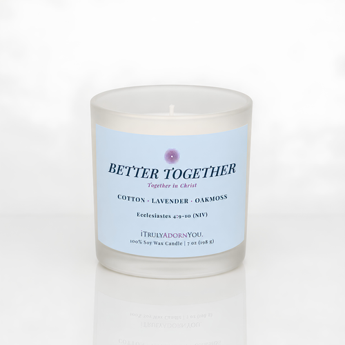 i Truly Adorn You Better Together candle with sky blue label reading 'Better Together' on a white background